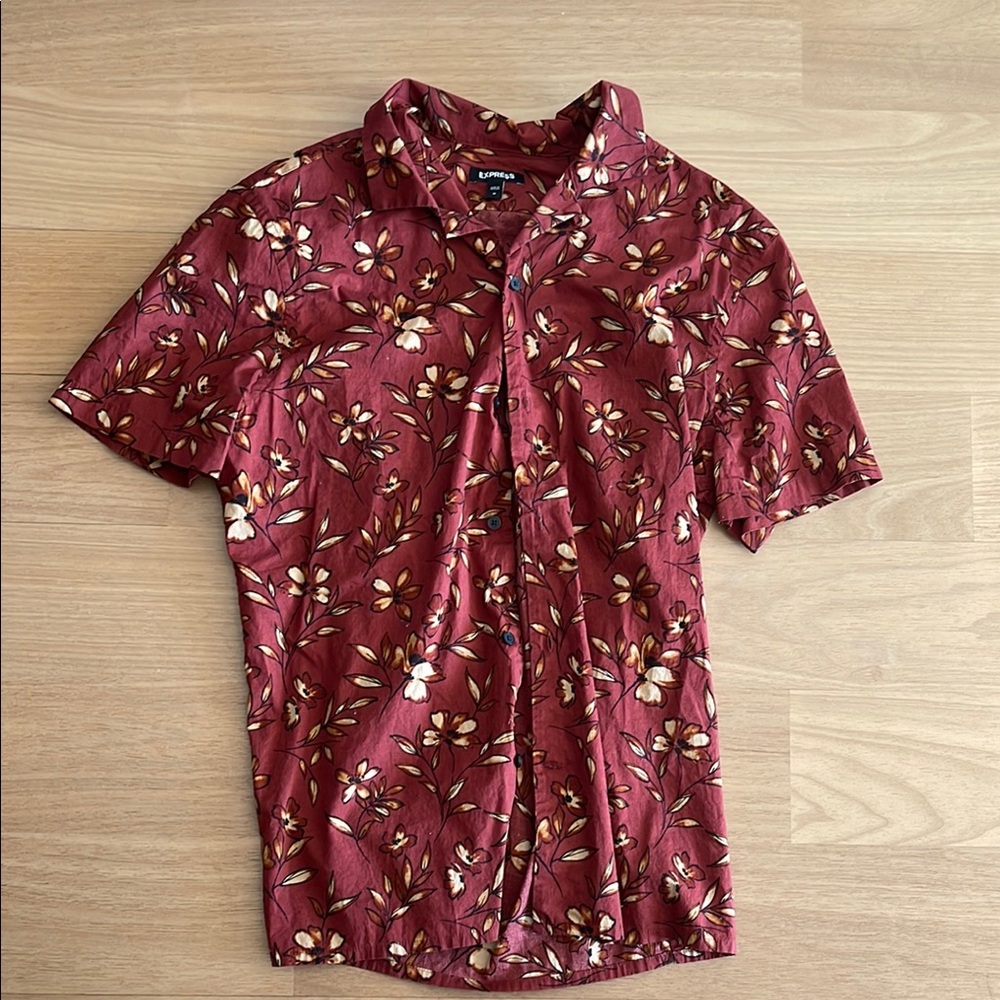 Express Men's Red Floral Shirt